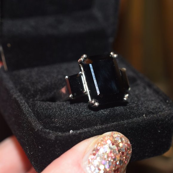 Sterling Silver Chuck Clemency Large 3 Stoned Genuine Black Spinel Ring - Picture 9 of 12